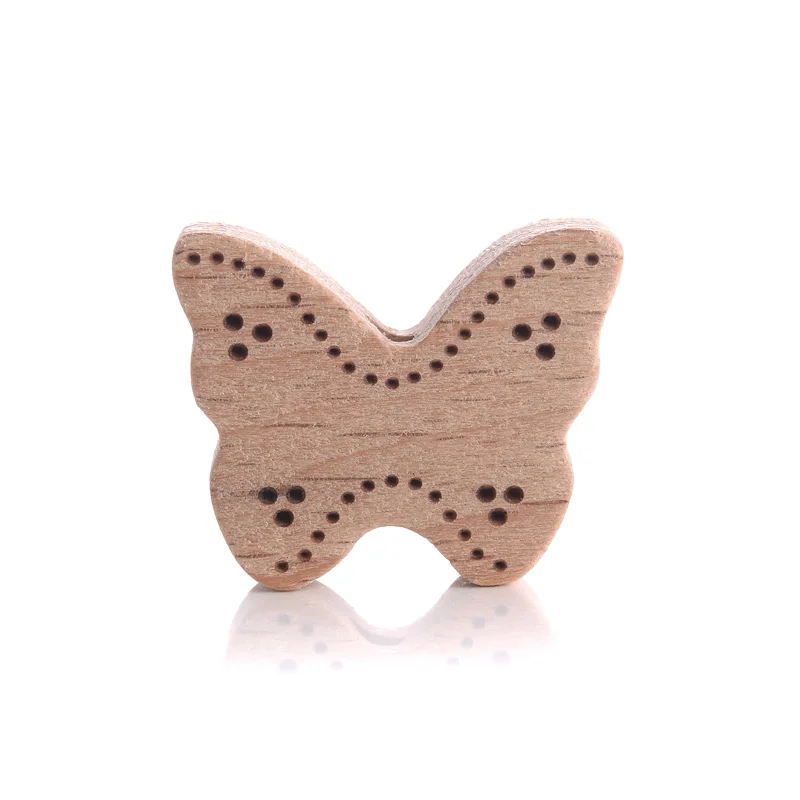 10Pcs Beech Beads Heart Butterfly Rainbow Elephant Flower Animal Wooden Beads for Bbay Chew Teether Beads Pacifier Clips Chain