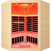 Far Infrared Home Sauna Room, Red Light Wooden Indoor Dry Sauna, Indoor Corner Sauna Spa with Full Spectrum Heater, Floor Heater 1