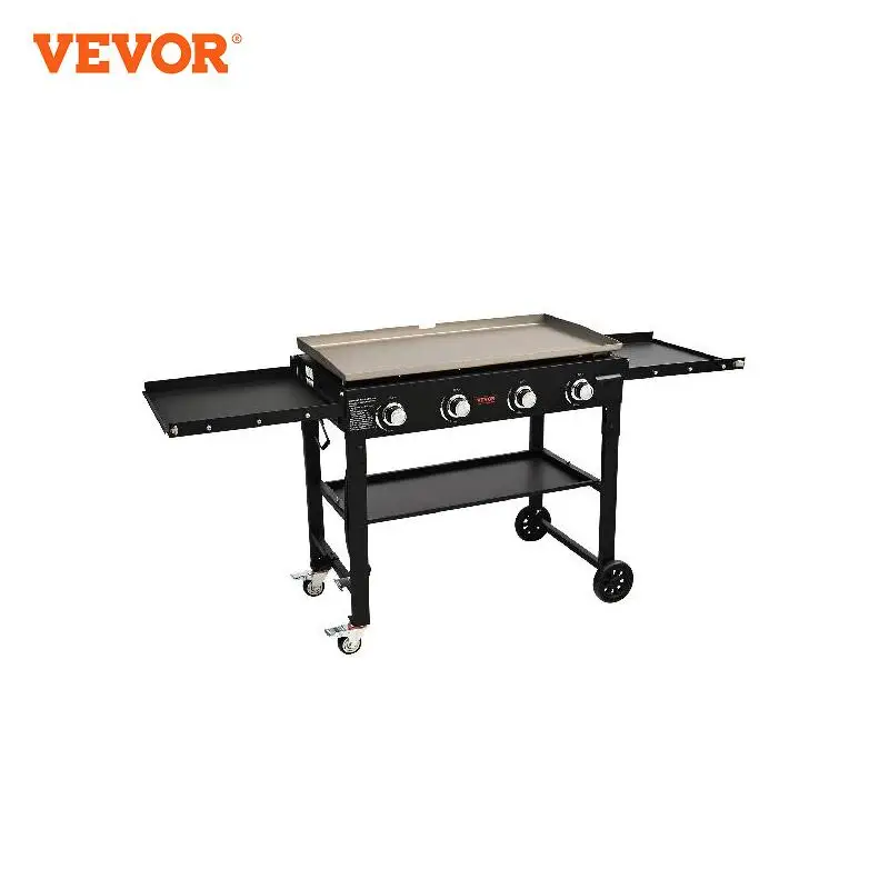 VEVOR Commercial Griddle on Cart, 36 Heavy Duty Manual Flat Top Griddle, Outdoor Cooking Station w/ Side Shelves, Gas Griddle