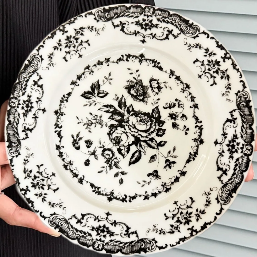 Set da Pranzo Retrò Nordico con Motivo Floreale, Piatto in Ceramica Elegante, Piatto Poco Profondo di Lusso Raffinato per Ristorante