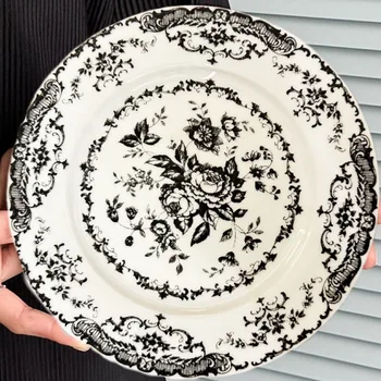 Set da Pranzo Retrò Nordico con Motivo Floreale, Piatto in Ceramica Elegante, Piatto Poco Profondo di Lusso Raffinato per Ristorante