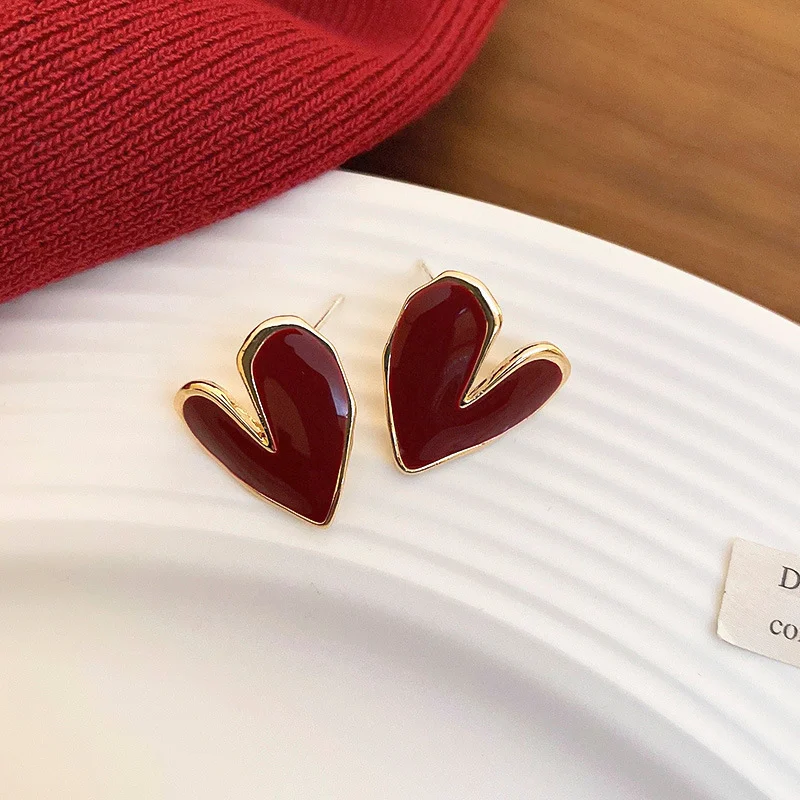 Heart Love Earrings - Minimalist White & Green Graffiti Glaze Studs