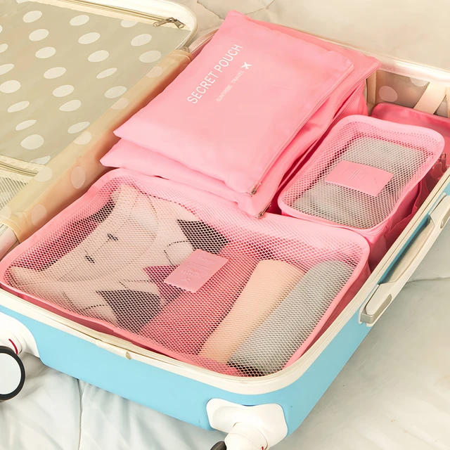 6-Piece Waterproof Travel Organizer Set with Double Zippered Collapsible Cube Bags for Vacation Business Trips-tan 6