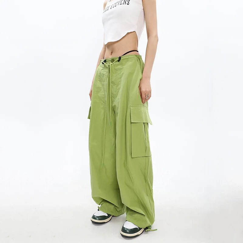 Hip Hop Oversize Solid Cargo Pants Women Streetwear Fashion Drawstring Loose Wide Leg Harajuku Jogging Sports Casual Trousers