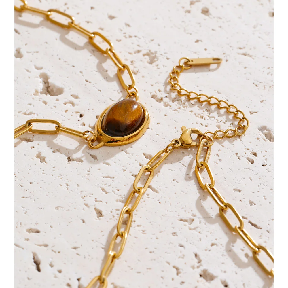 Yhpup Natural Tiger Stone Pendant Necklace for Women