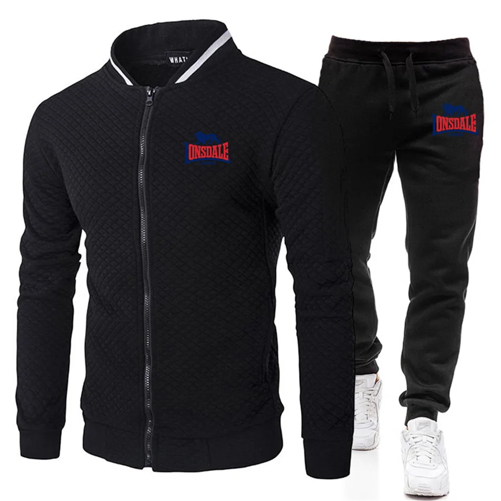 LONSDALE Men's Suit Is Comfortable Warm In Autumn Winter Business  Leisure Collar Zipper Coat+Trousers Men's Sweatshirt Suit