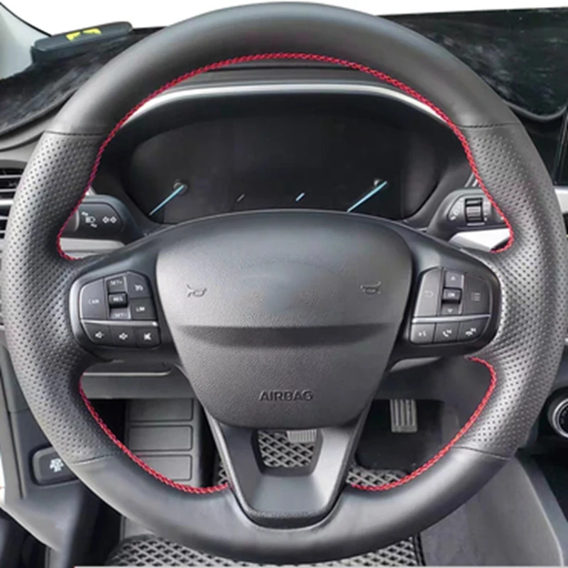 Customized Car Steering Wheel Cover Leather Braid Car Accessories For Ford Focus 4 Fiesta 17-19 Tourneo Steering Wheel Cover