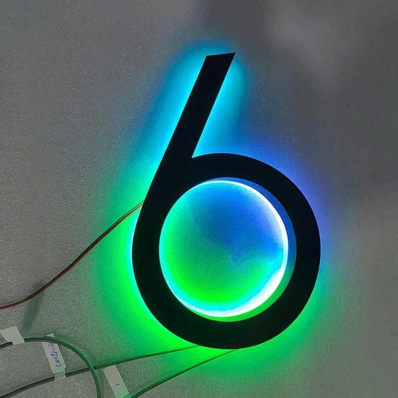 

RGB LED House Number Light Business Logo 3D Changeable Illuminated Letters Backlit Door Plate Light up Metal Address Sign Custom