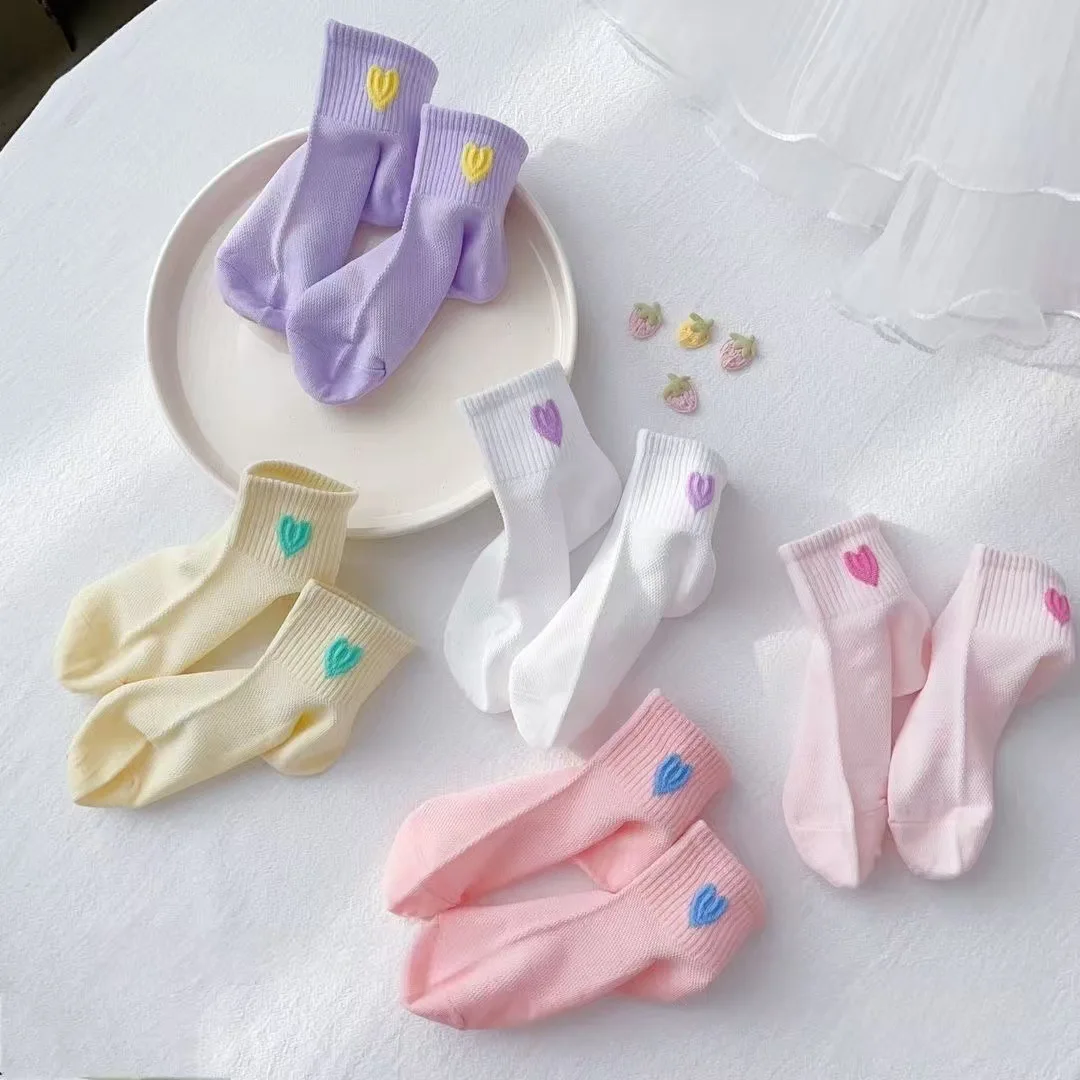 5 Pairs Baby Socks Kids Mesh Sports Soft Comfortable Breathable Heart Pattern Kids Footwear Elasticity Resistant Athletic Socks