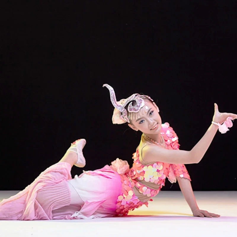 New Children' Dai Classical Belly Dance Fish Leaping Dance Dress Fish Singing Mermaid Sparkling Performance Costume Pants Skirt