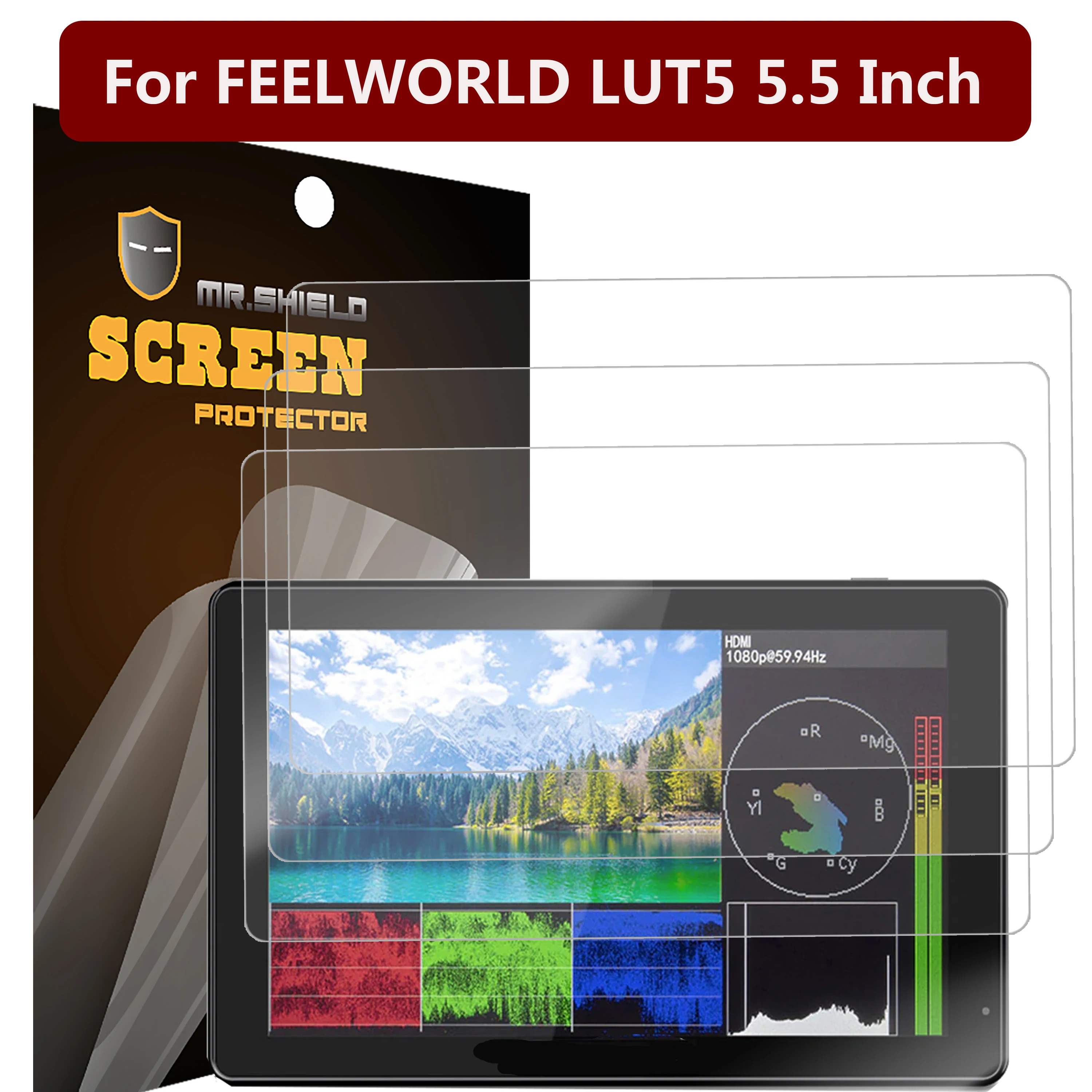 Protetor de Tela para Feelworld Lut5 5.5 Inch Protetor de Tela Premium Transparente Material Pet Mr.shield 3-pack