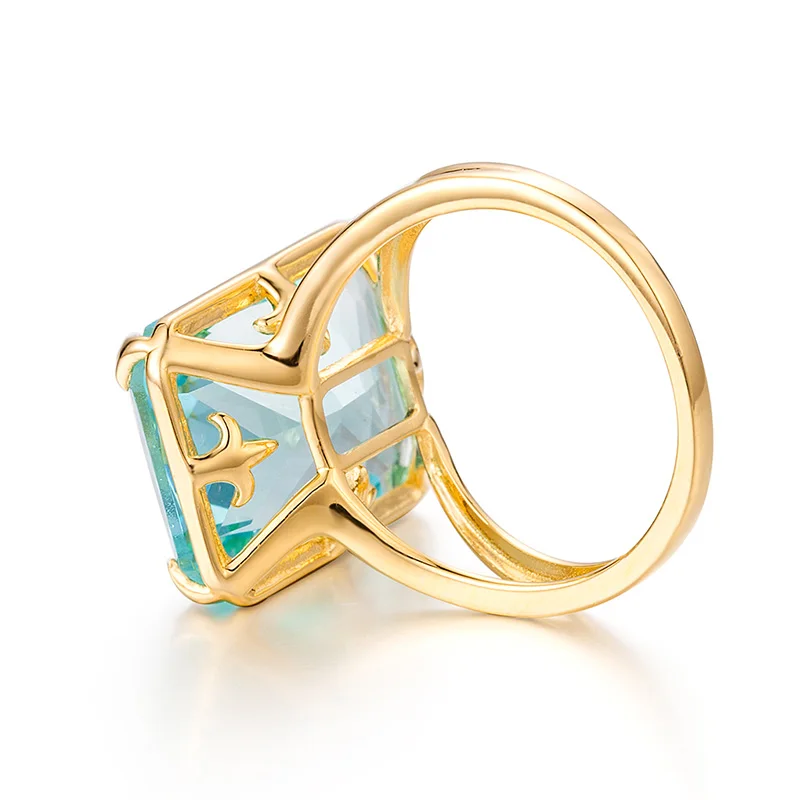 Classic Aquamarine Ring 925 Sterling Sliver Rings For Women Gold Plated Gemstone Vintage Party Gift Female Fine Jewelry
