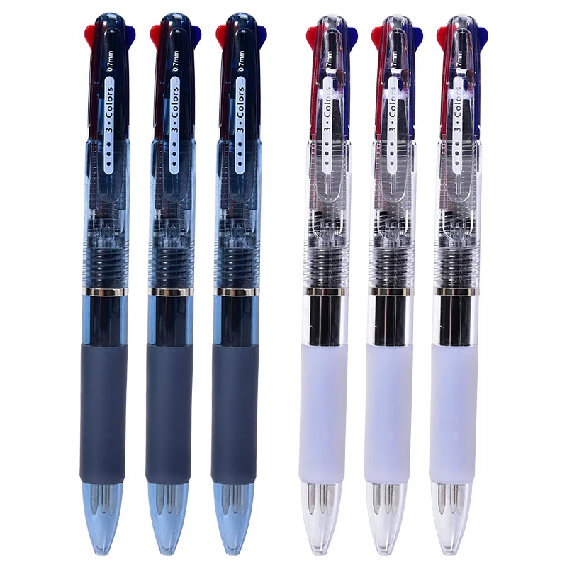 Ballpoint Pen Multifunction Ballpoint Pen Multifunctional Pen Ball Point Pen 2 pcs/lot 0.7mm Smooth Write 3 Colors Transparent Handle Ballpoint Pen Stationery Pens Novelty Gift Ideas School Office Supply