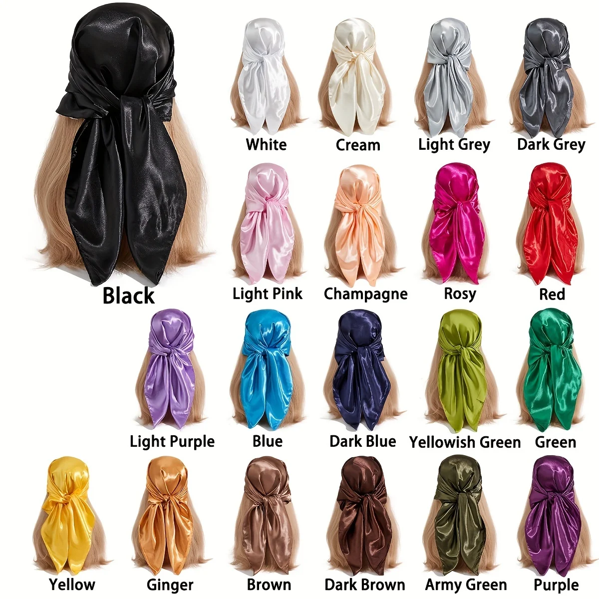 Solid Color Large Bandana Classic Satin Square Scarf Women Imitation Silk Neckerchief Windproof Shawl Head Wrap Hair Accessories 2