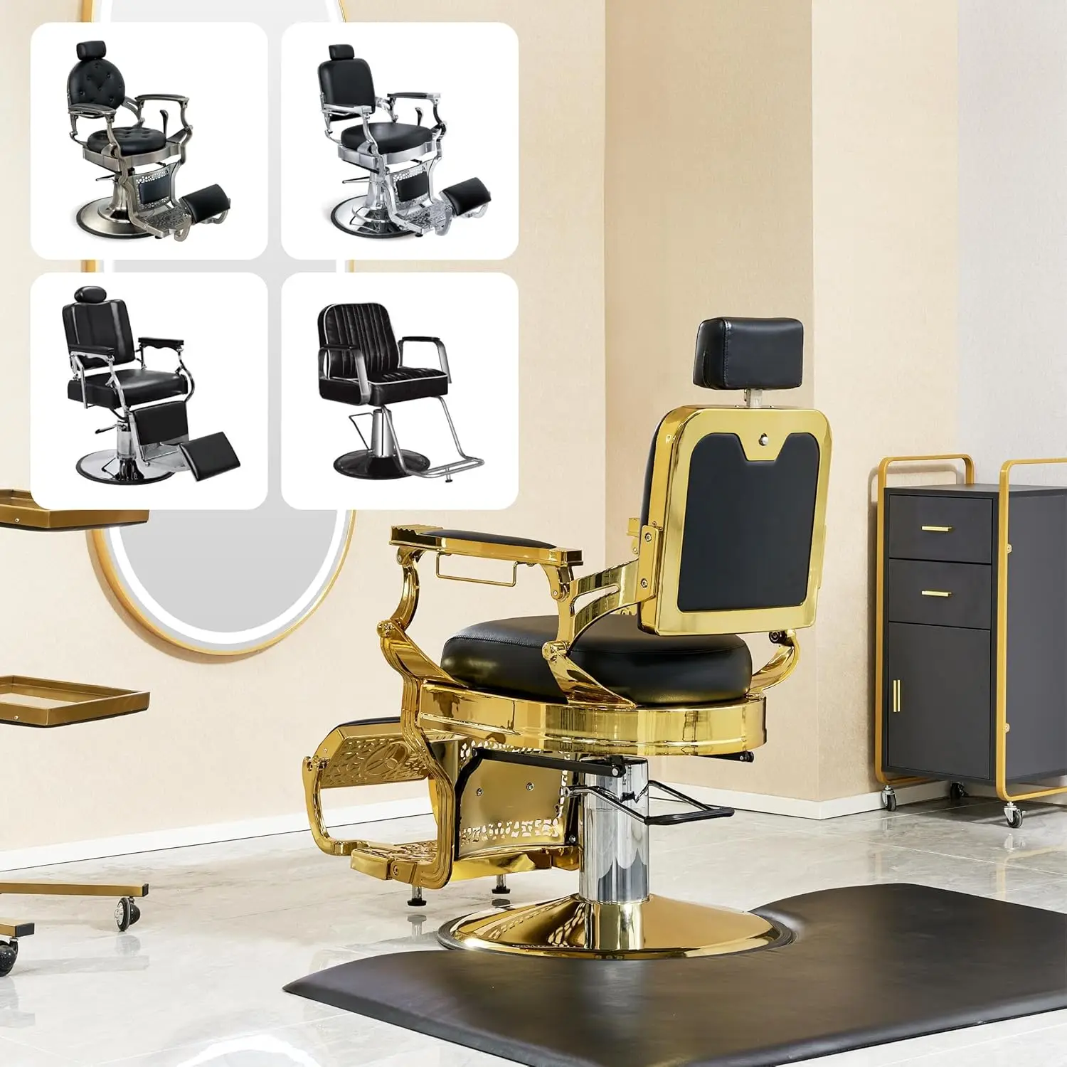 Description Picture 4 of itemVintage Barber Chair for Barbershop Heavy Duty Recline Salon Chair for Hair Beauty Stylist Tattoo Home (Golden)