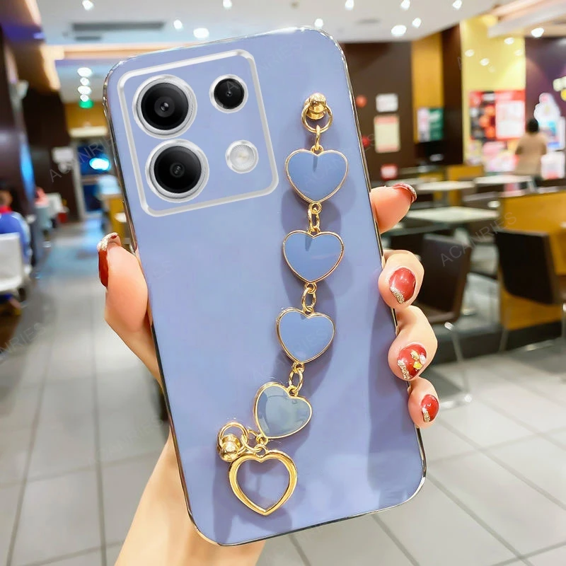 Luxury Plating Love Heart Bracelet Chain Phone Case - Soft Back Cover