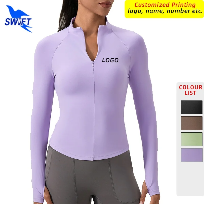 Customize Women Half Zipper Yoga Shirts Long Sleeve Fitness Running Gym T-Shirts Workout Quick Dry High Elastic Sports Tops