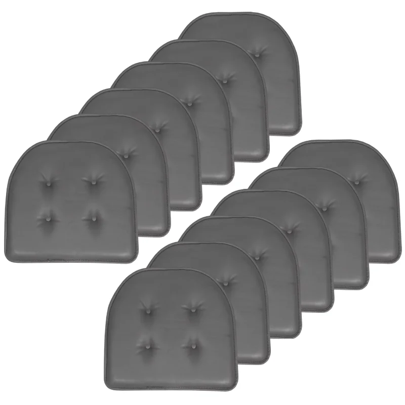 

U-Shaped Memory Foam No Slip Back 16 x 17 Faux Leather Chair Pad Cushion 12 Pack - Gray
