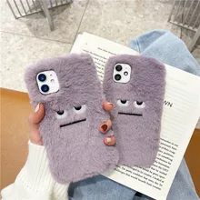 

Winter Plush Funny Phone Cases For iPhone 13 12 ProMax 11 Pro Xr XsMax Xs 7 8 Plus Warm Cute Monster Face Protection Back Cover