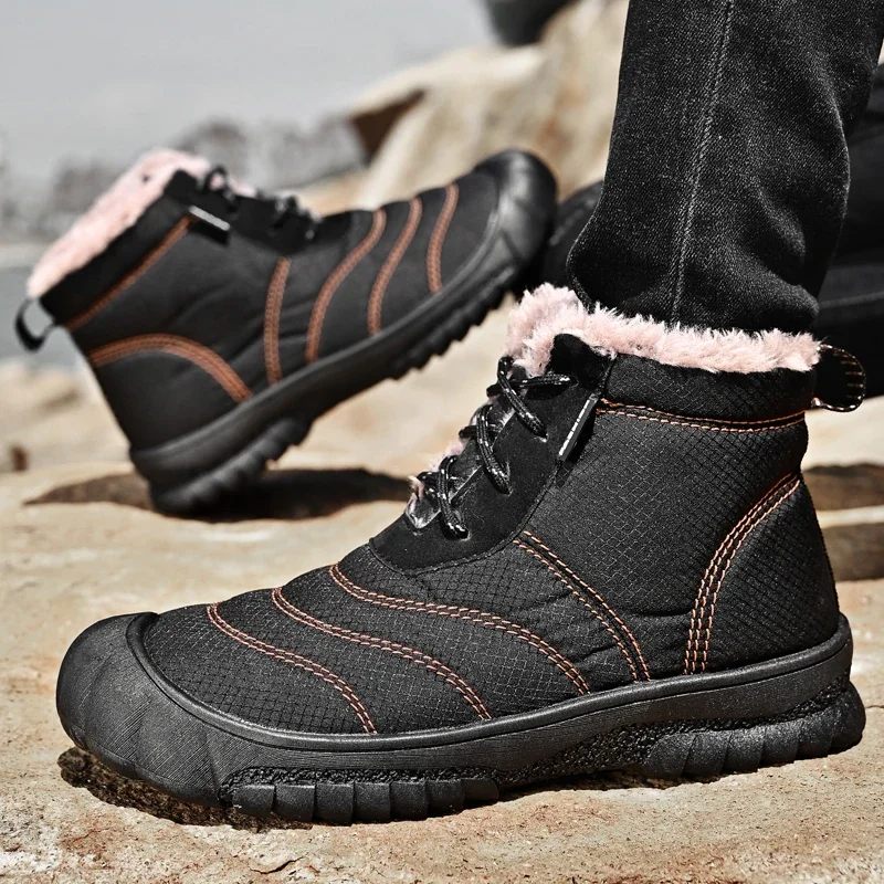 

Мужские зимние теплые ботинки, мужские плюшевые ботильоны, уличные удобные пушистые зимние ботинки, Мужская походная обувь, Нескользящие теплые кроссовки