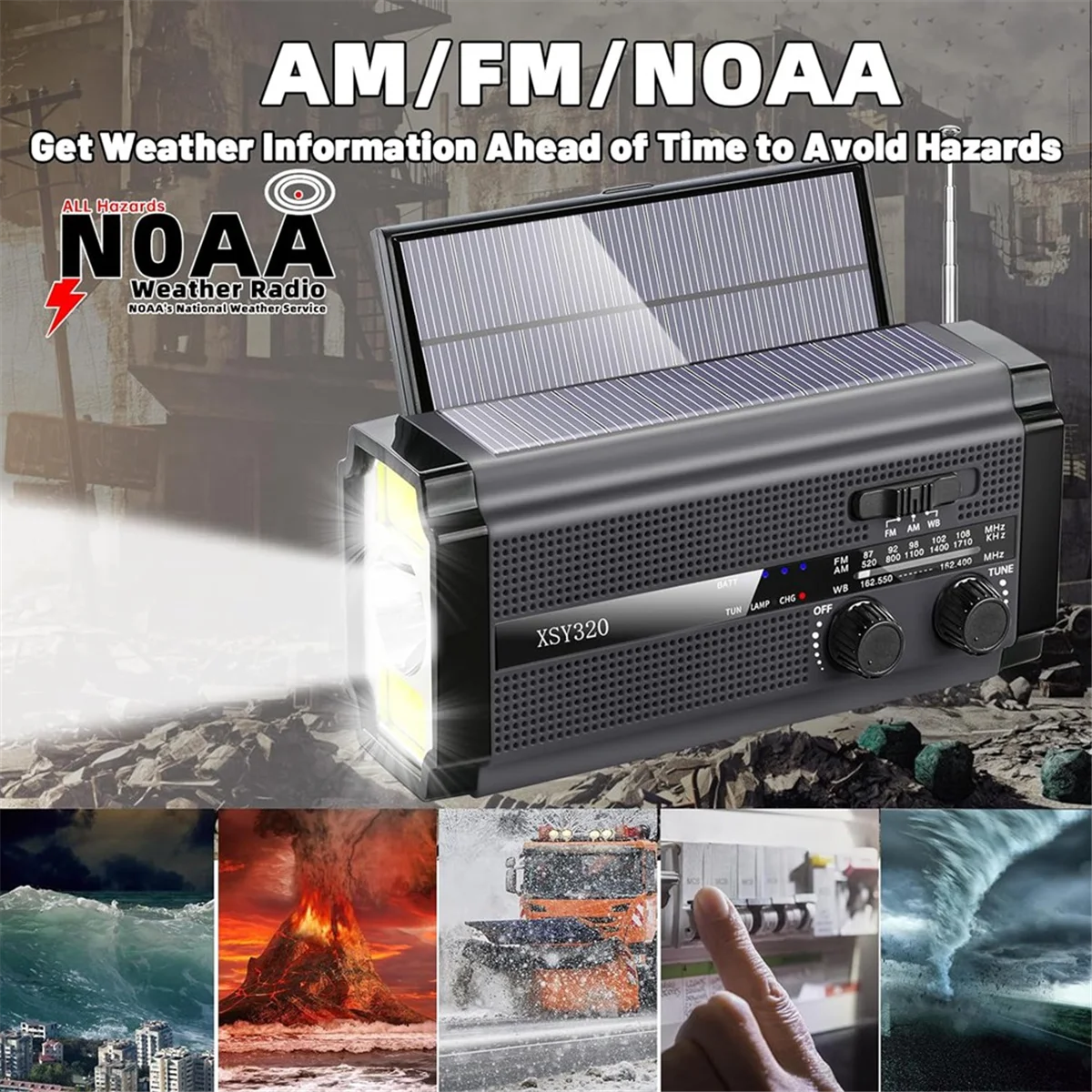 비상 기상 라디오 핸드 크랭크 태양열 라디오, 휴대용 AM, FM, NOAA 라디오, 5 가지 충전 모드, 휴대폰 충전기, 핫