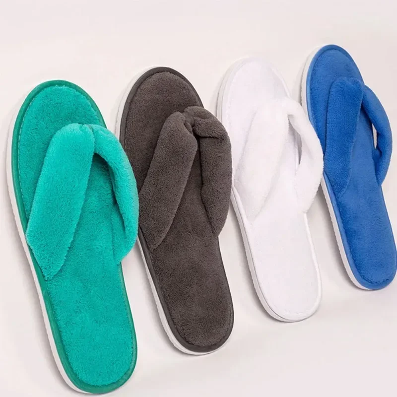 Women Solid Color Coral Fleece Slippers Soft Non-disposable Home Hospitality Slippers Party Gifts for Wedding Guests Slippers 2