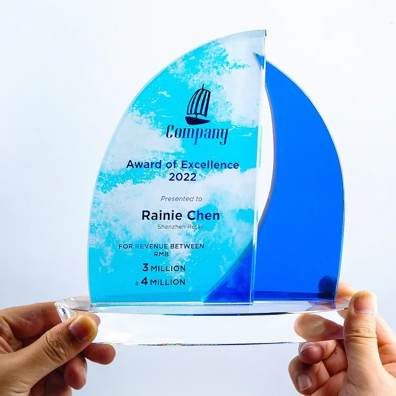 

Индивидуальная Награда Парусник Цветная Печать, Хрустальный Трофей Предприятие Отличный Сотрудник Украшение Дома Честь Надписи Медаль 1 шт.