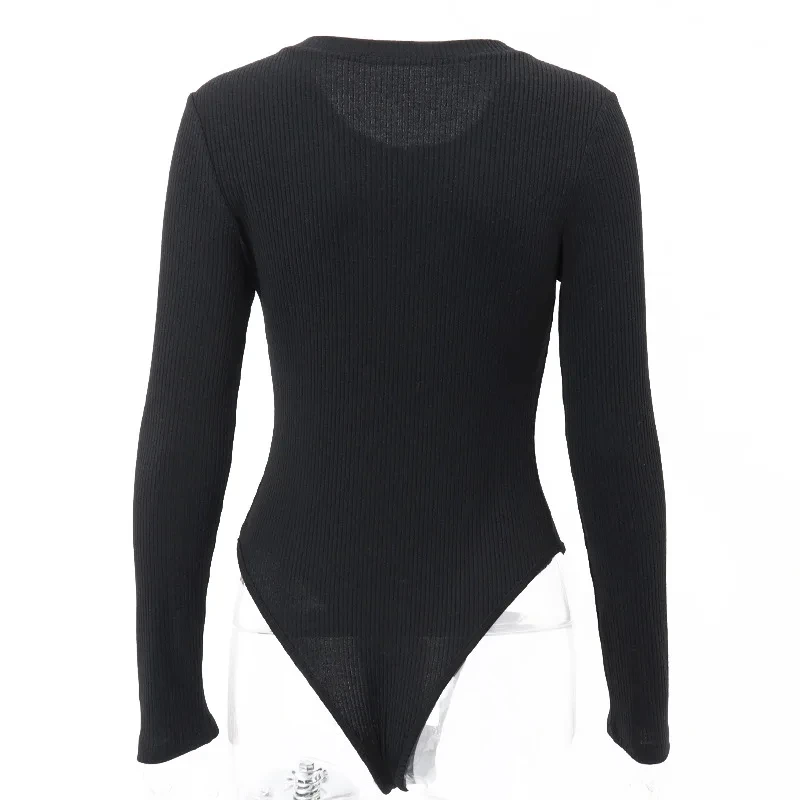 WhereMery Autumn Solid Long Sleeve Bodysuit Fantasy 2023 Button Half Cardigan Ribbed Bodices Sexy Bodycon Night Club Bodysuits