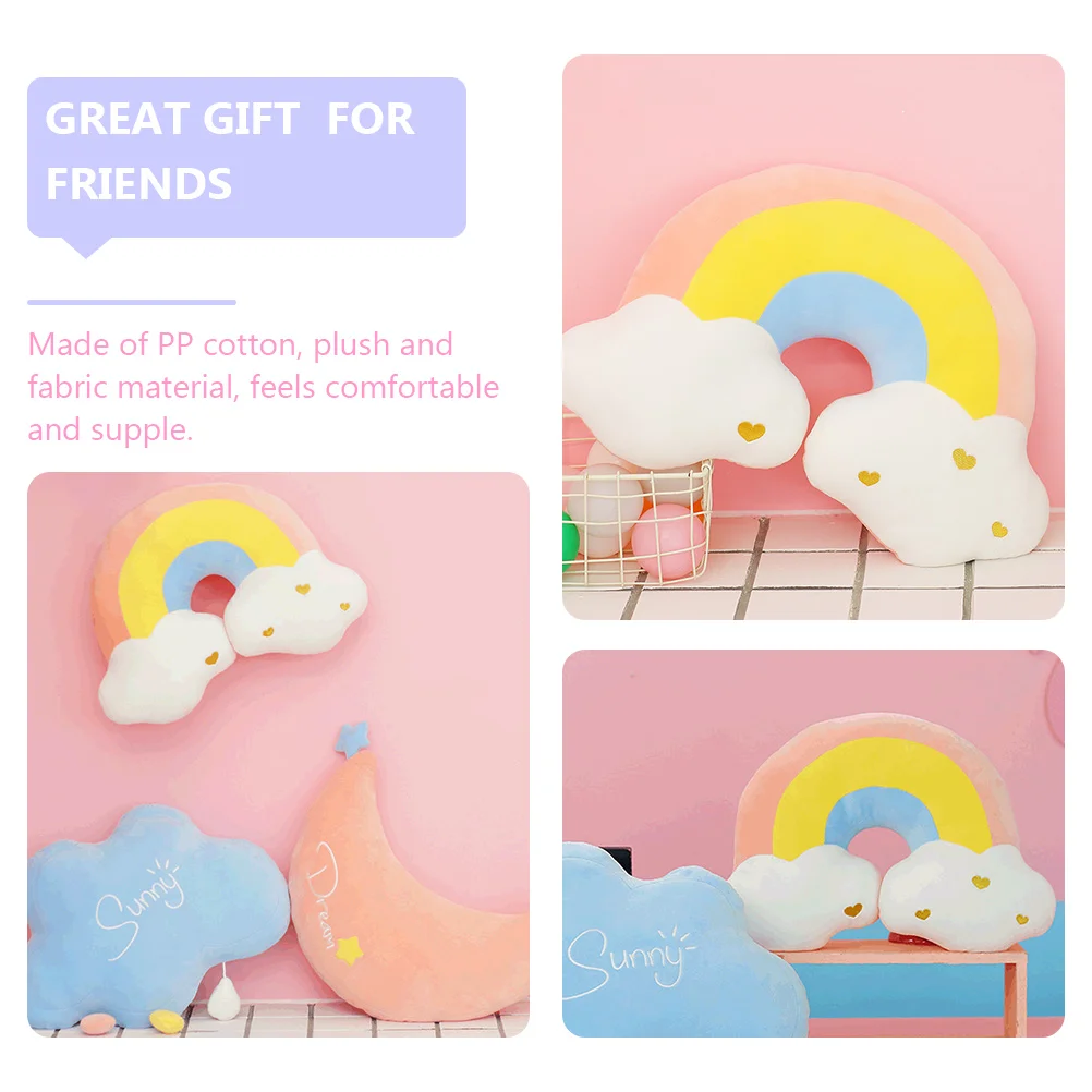 Rainbow Shaped Pillow Decorative Cushion Baby Pillows Cloud Rainbow Pillow Bedding Soft Fabric Premium Pp Cotton Lovely