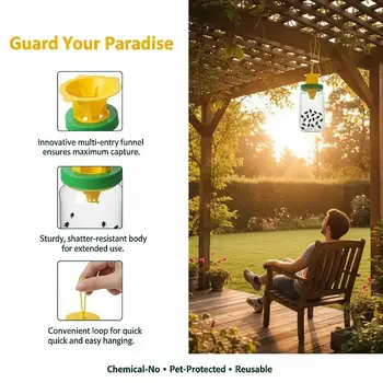 Trappole Riutilizzabili per Mosche e Vespe, Inodore e Non Tossiche, per Casa, Giardino, Patio e Frutteto