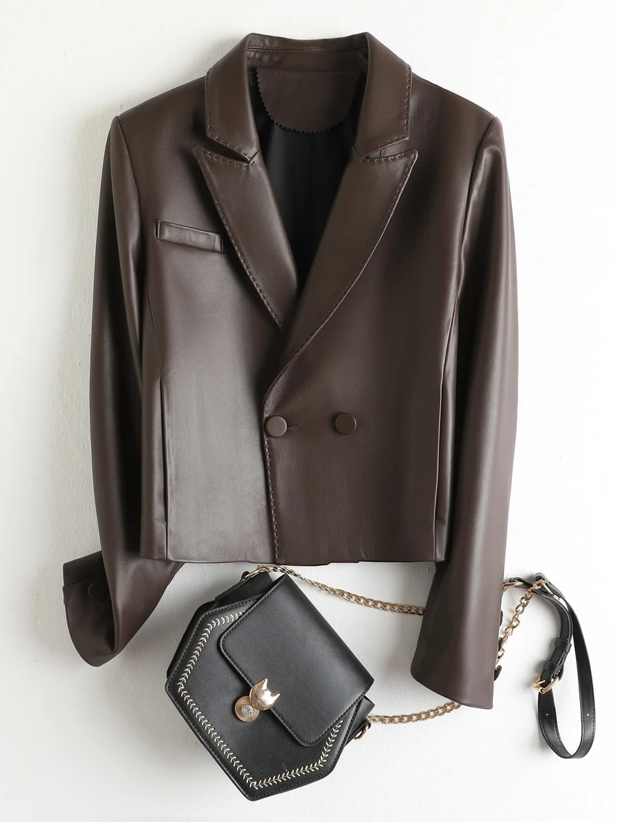 

2023 New Small Leather Coat Women's Coat Spring and Autumn Genuine Leather Pure Sheepskin Jacket Chick Color Suit Small