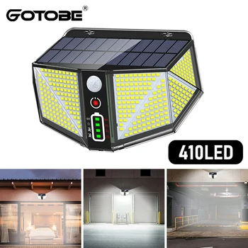 슈퍼 브라이트 태양광 led 조명, 야외 PIR 모션 센서 인체 유도 방수 태양광 벽 램프, 안뜰 조명, 410led