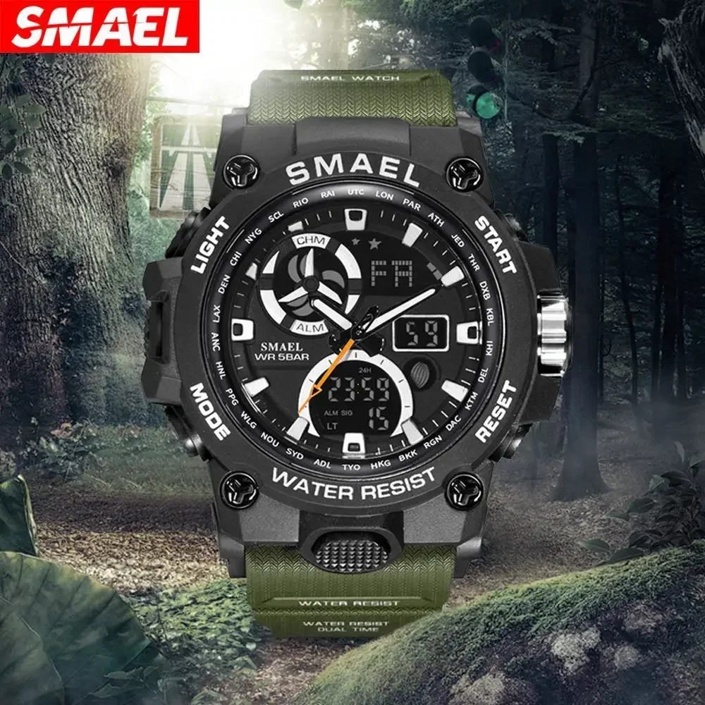 SMAEL Stopwatch Clendar Quartz Wristwatches Sports Watch Men's Outdoor Waterproof Electronic Watch Nightlight Alarm Reloj Hombre