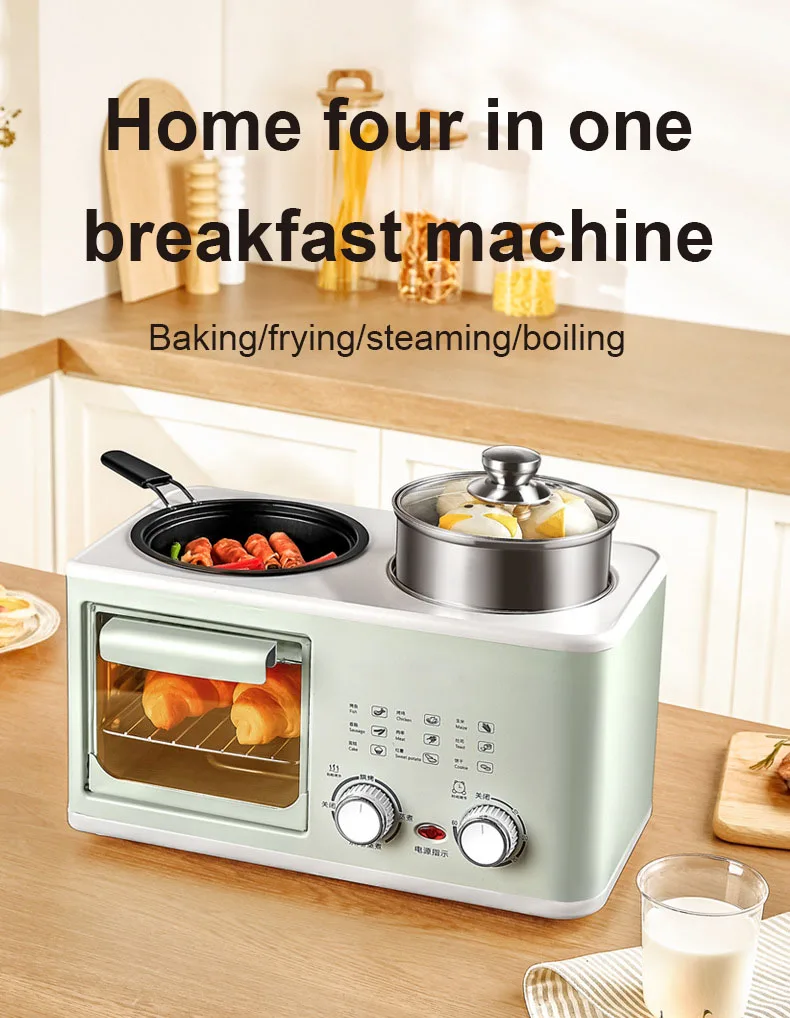 Description Picture 2 of itemHousehold  Electric 3 in 1 Breakfast Machine Bread Toaster Oven Omelette Frying Pan Hot Pot Boiler Food Steamer Pasta Cooker EU
