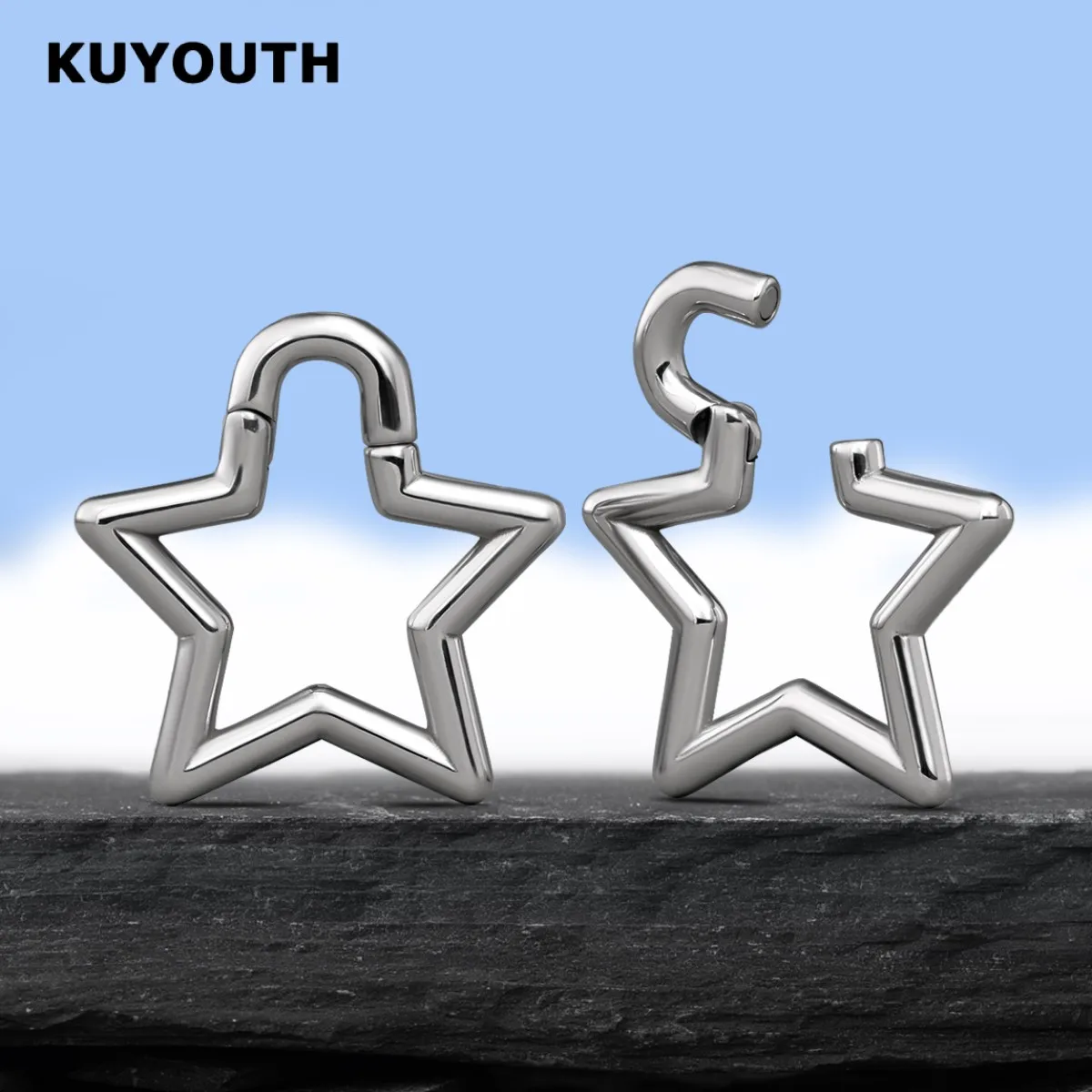 KUYOUTH-Ohrgewichte Expander, Kleiderbügelstrecker, Pentagramm-Magnet, Edelstahl-Piercing, Körperschmuck, Ohrring, 2 Stück