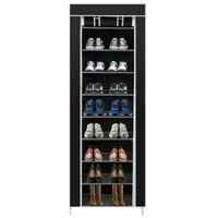 Room-saving 10-Layers 9 Lattices Non-woven Fabric Shoe Rack Black 2
