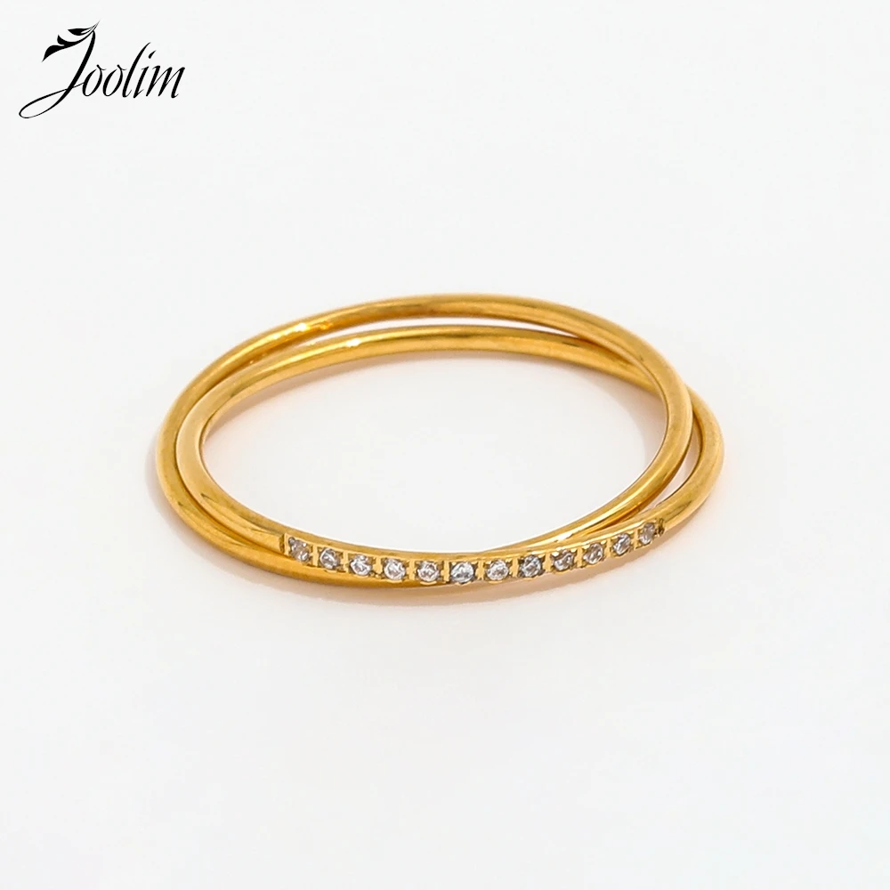 

Joolim High End PVD Fashion Dainty Seamless Double Circle 12 Fine Zirconia Ring for Women Stainless Steel Jewelry Wholesale
