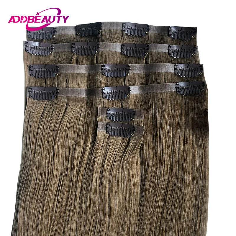 Straight Clip in Human Hair Extensions Addbeauty Virgin Human Hair Extensions 8pcs PU Clip in Virgin Natiural