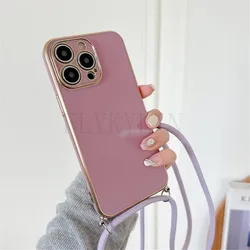 Plating Crossbody Necklace Lanyard Silicone Phone Case Cover for Mi POCO X6 (4)
