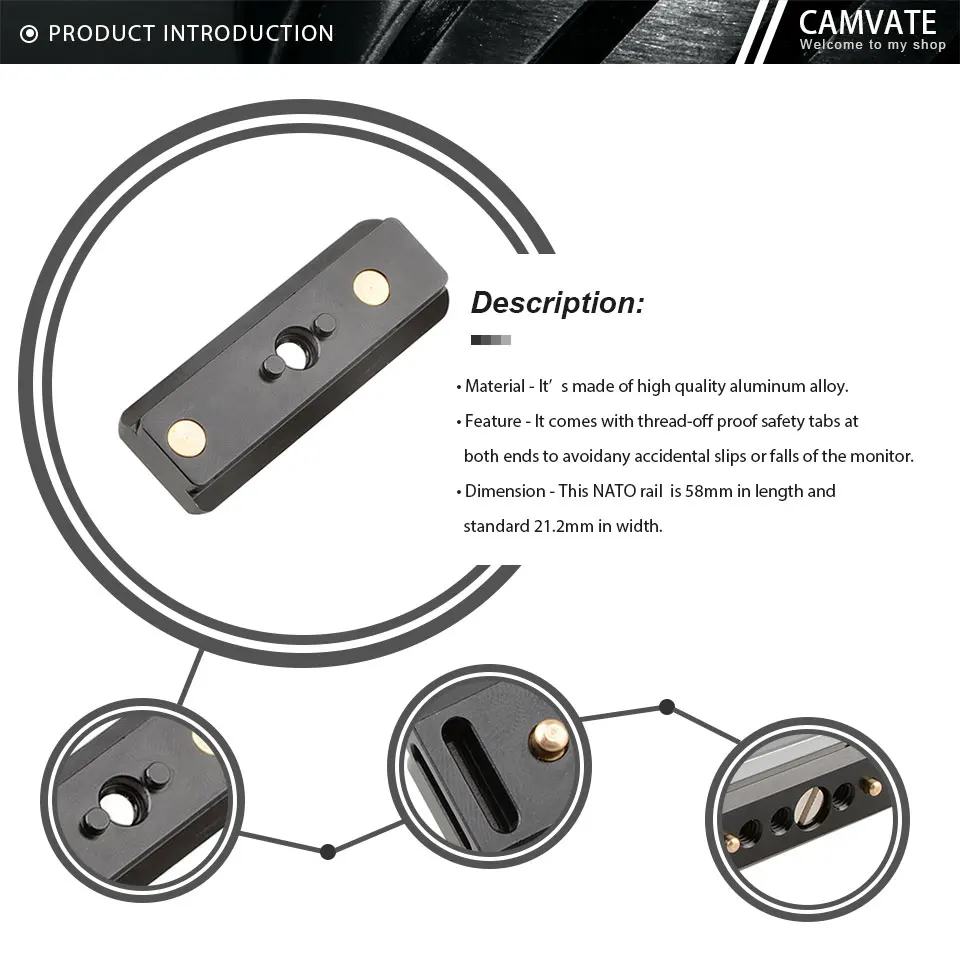Quick Release NATO Safety Rail 58mm With 1/4"-20 Screw For SmallHD 700 Series Mo