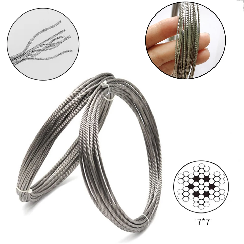 Cable De Acero Inoxidable 304 - 5 Metros, Diámetro 4mm, Estructura 7x19, Para Colgar Cuadros, Tendederos, Jardín