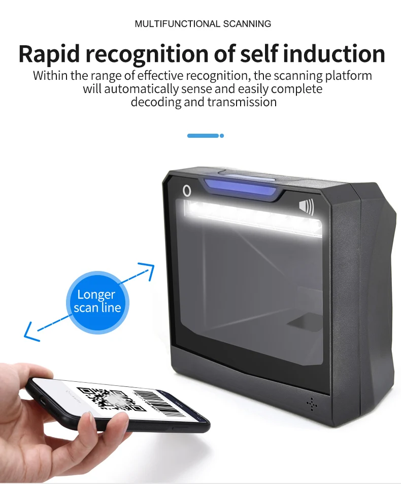 Platform Barcode Scanner 1D 2D Desktop Omnidirectional Hands-Free Bar code Scanner Wired USB Barcode Reader QR Code PDF