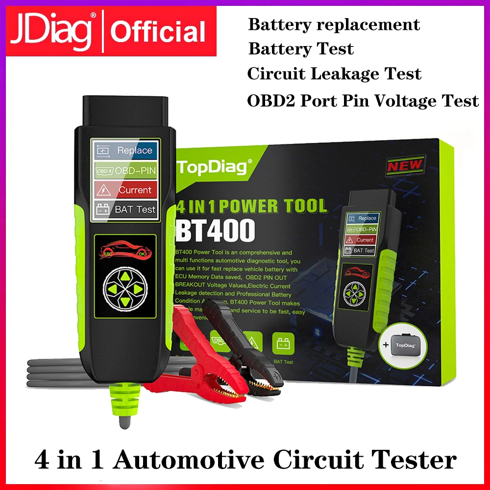 Topdiag BT400 Car Battery Tester Automotive OBD Scan 12V/24V 20-2000 CCA Battery Analyzer Load Test Auto Cranking Charging Tool battery monitoring tester
