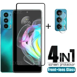 Universal 4 - in - 1 Tempered Glass Screen and Lens Protector - HD Full Coverage - 2 Glass and 2 Lens (For Moto Edge 20)