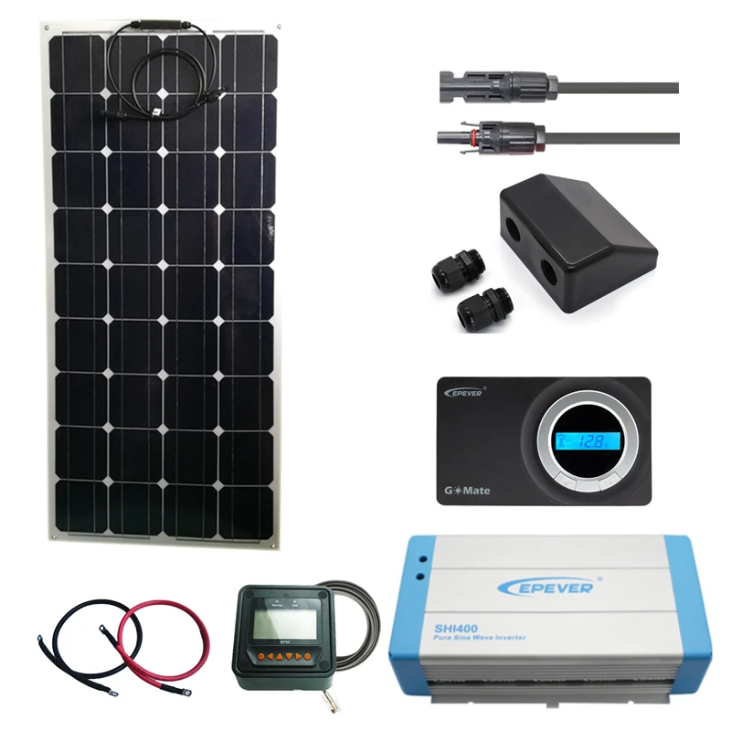 100W Complete Solar Panel Kit For Charge RV Home Marine Cottage System 12V EPever Inverter Controller Solar Connector MT50 Kits 3000va 3000w solar inverter pure sinewave pv inverter mttp solar recharger controller