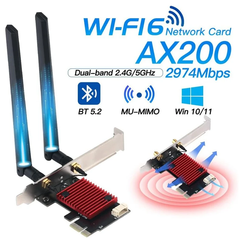 

Wifi 6 PCIE Wifi Card AX200 Bluetooth 5.2 3000Mbps 802.11AX Dual Band Pcie Wireless Network Adapter For PC Windows10/11 Parts