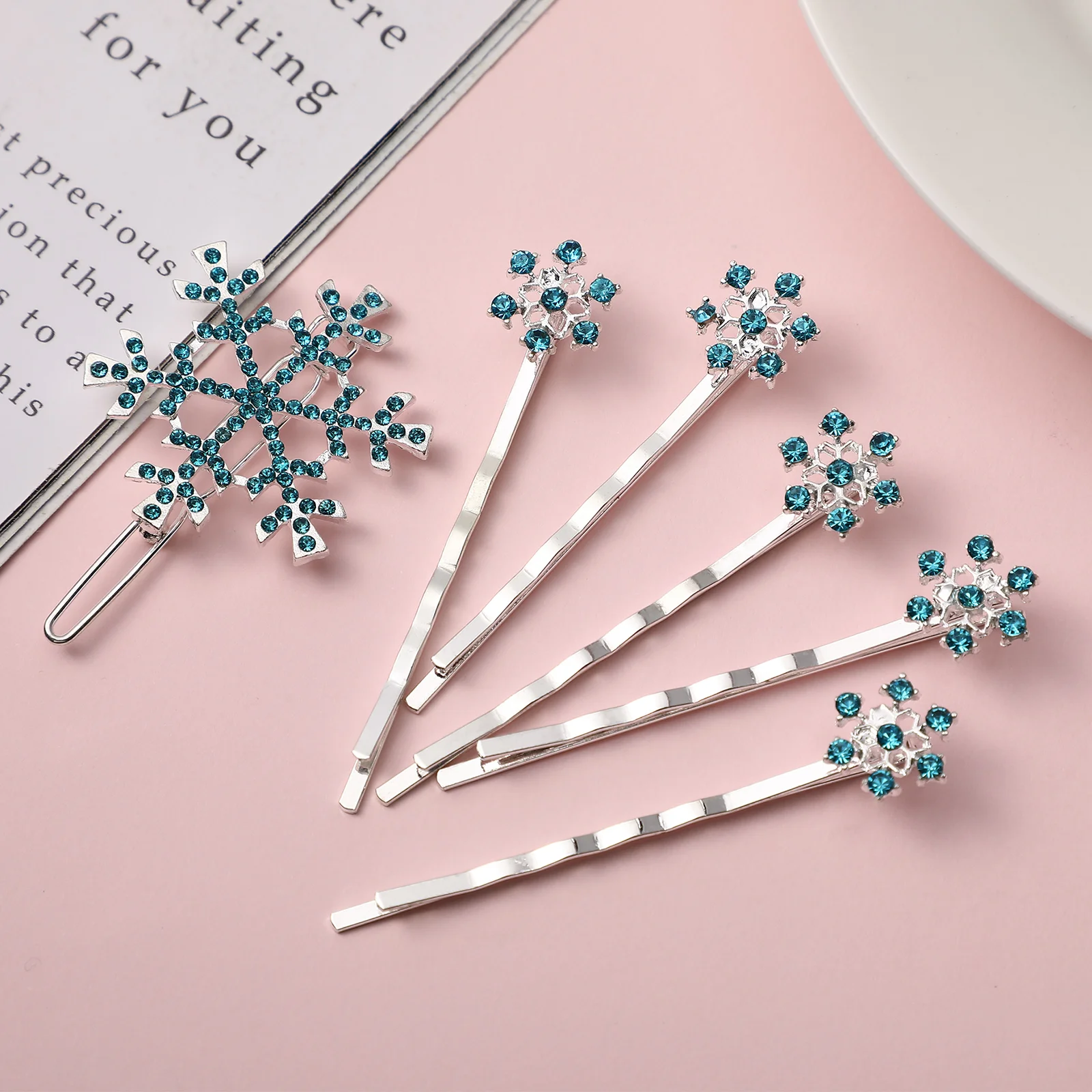 ice and snow fantasy princess hairpin little girl baby bowknot mesh crystal hairpin korean girl snowflake headwear baby girl 6pcs Snowflake Hair Christmas Bobby Rhinestone Bridal Hair Clips Xmas Party Barrettes for Girl Wedding Winter Holiday Party