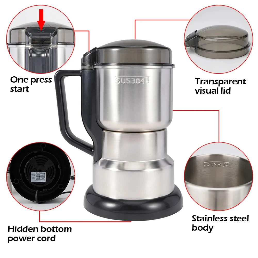 Electric Grinder 400W 304 Stainless Eight Page Blade Fast Grinding Multifunction for Home