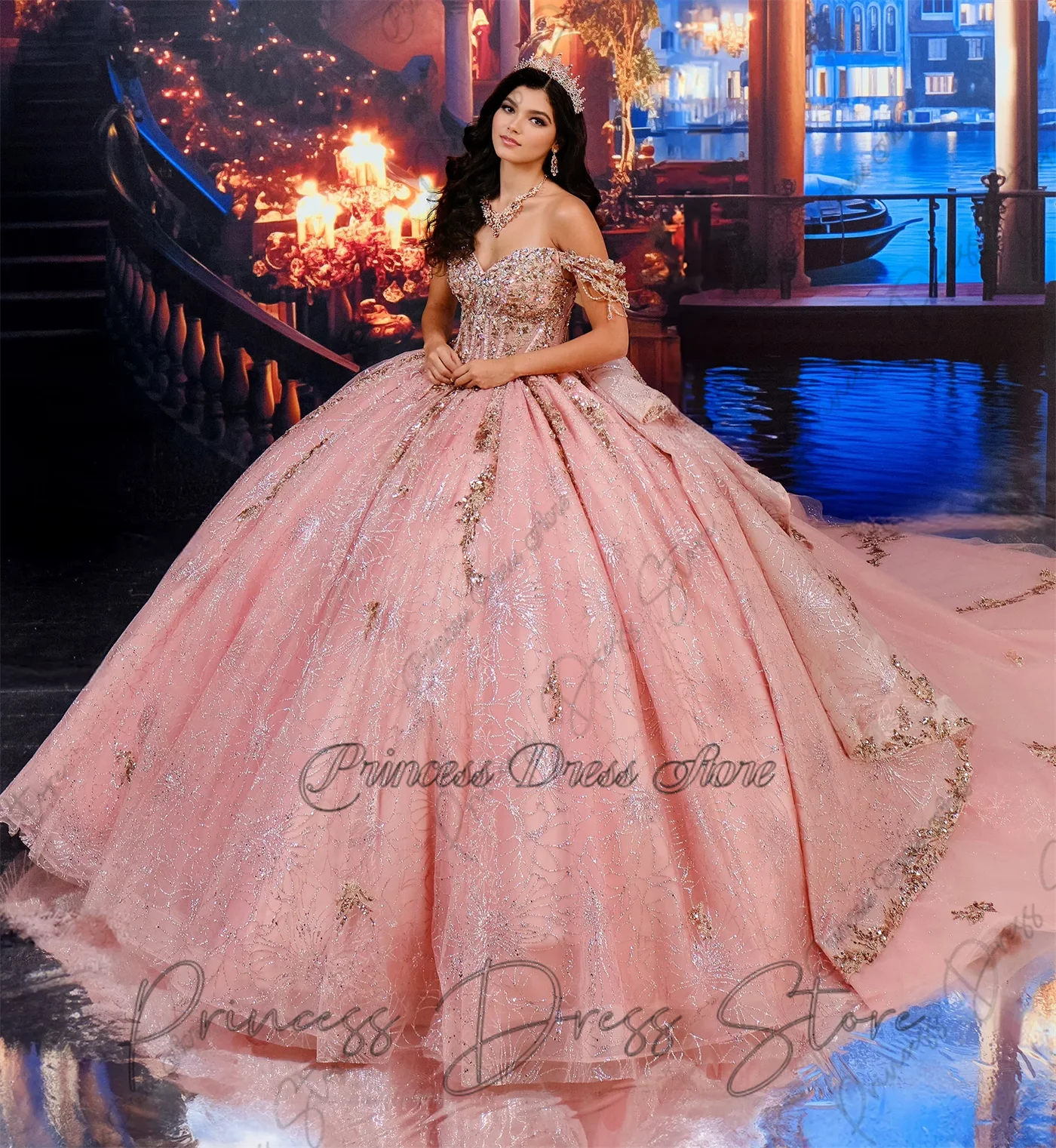 Sparkly Mexico Princess Quinceanera Dress Beads Sequins Appliques Ball Gown Birthday Dress Vestidos De 15 A&ntilde;os Customized