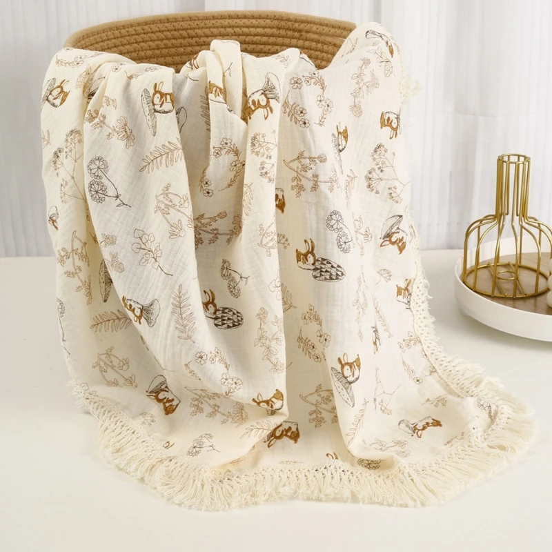 Double Layers Tassels Baby Blanket Cotton Swaddles Wrap Cloth Stroller Cover Newborn Bath Towel Receiving Blankets